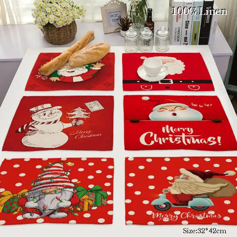 

NEW linen Faceless Gnome Printed table place mat pad Cloth placemat cup Elf Dwarf Insulation coaster Christmas doily kitchen