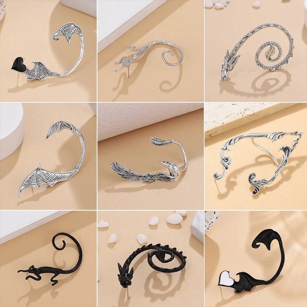 1pcs Vintage Punk Alloy Metal Elf Dragon Earrings Ear Clips No Piercing for Women Cat Bat Gothic Cuff Clip Jewelry - купить по