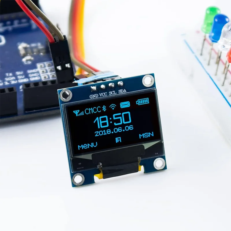 Фото Модуль OLED-дисплея 0,96 дюйма SSD1315 I2C IIC SPI Serial 128X64 LCD 4-контактный желтый синий белый синий для Arduino (контактные разъемы паяные) №5