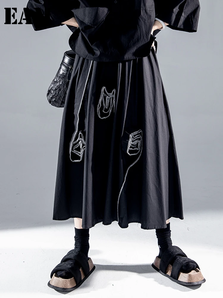 

[EAM] High Elastic Waist Three-dimensional Black Flower Elegant Half-body Skirt Women Fashion New Spring Autumn 2022 1DE9738