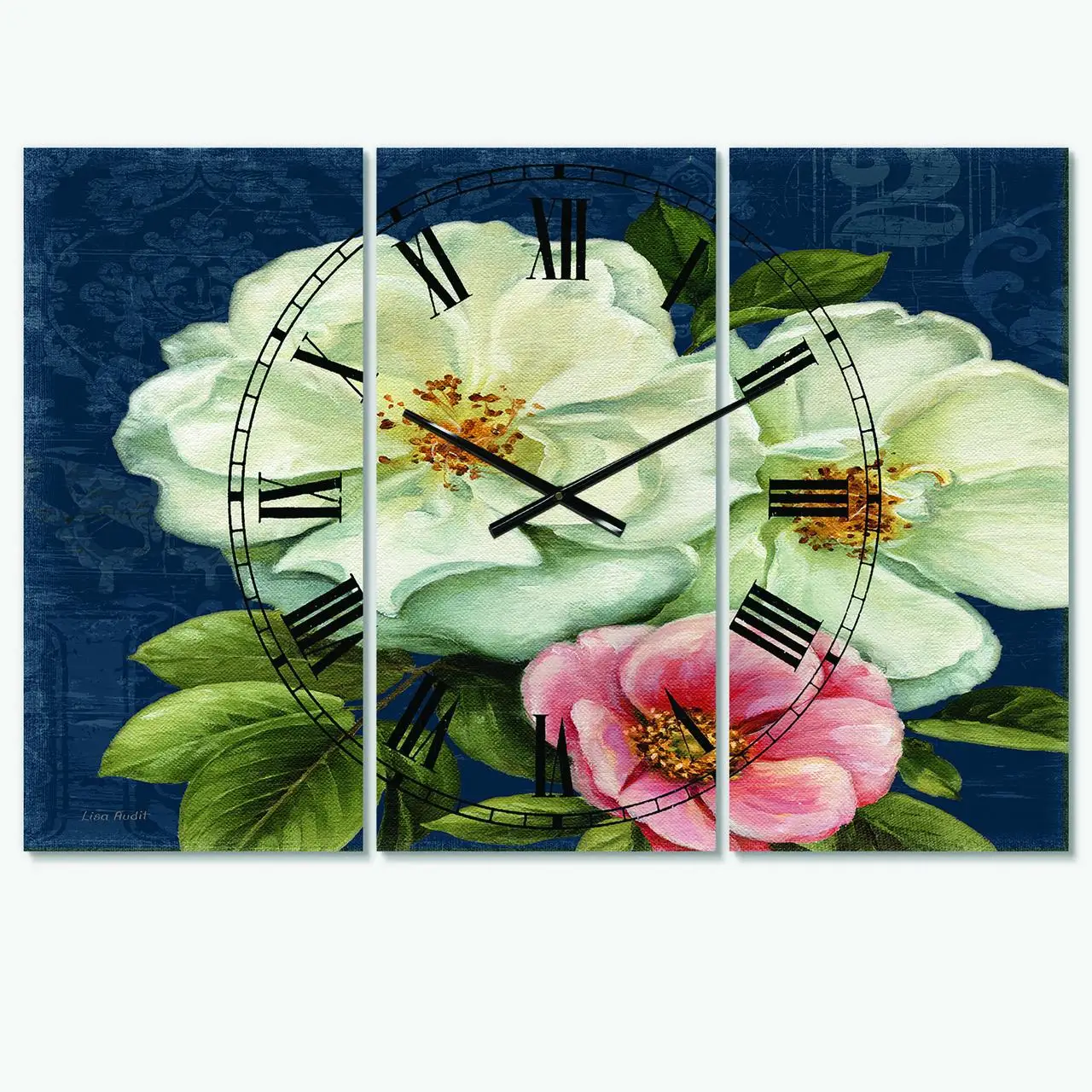 

Free Shipping 'Handpainted Blue Damask Flowers' Farmhouse wall clock