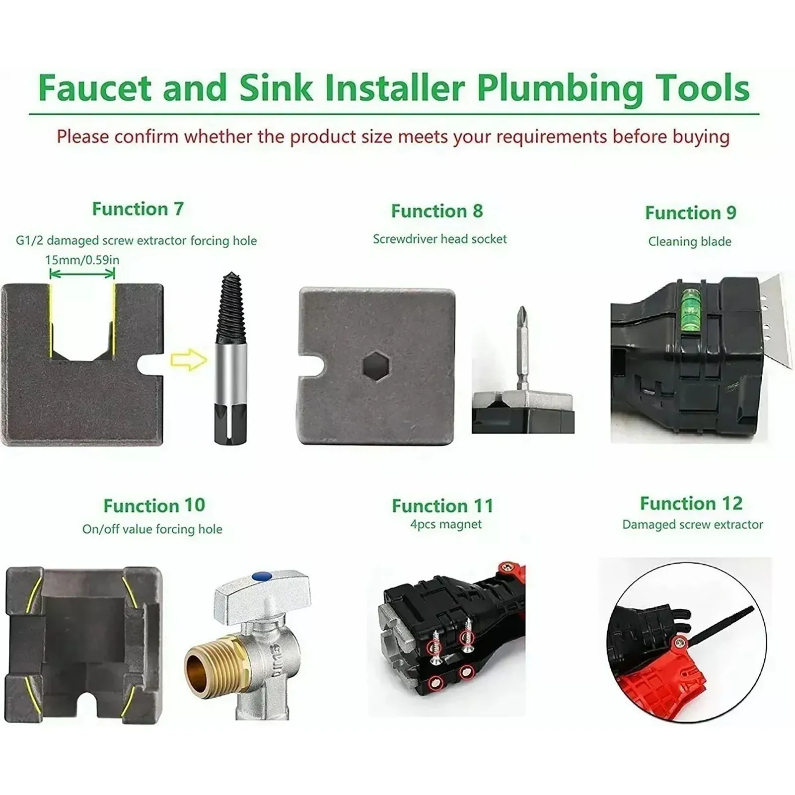 Ключ для раковины 18 в 1 Складной Установщик крана Противоскользящий Портативный