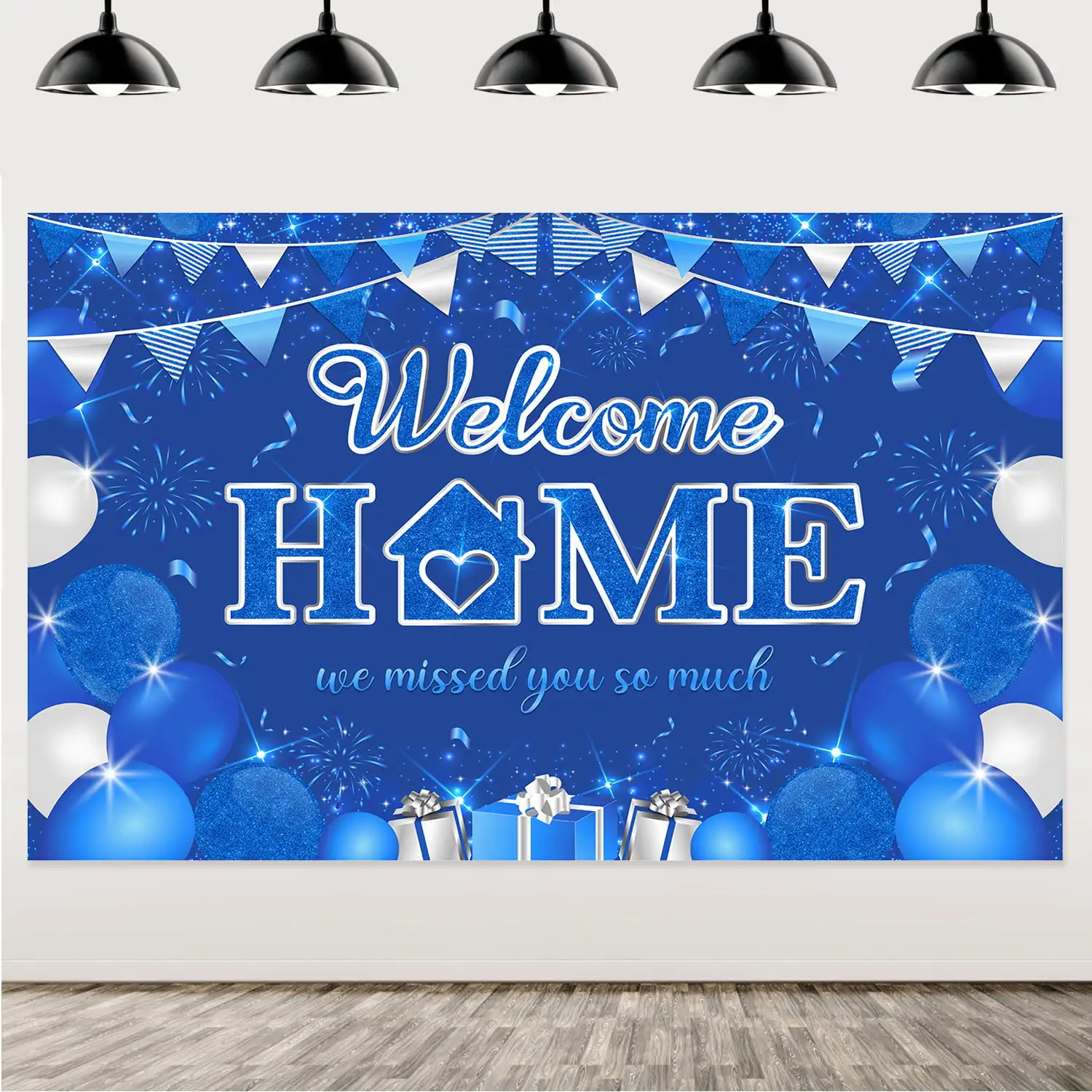 

Blue Welcome Home Backdrop Decorations Welcome Home We Missed You So Much Background Decor for Family Reunion Homecoming Party
