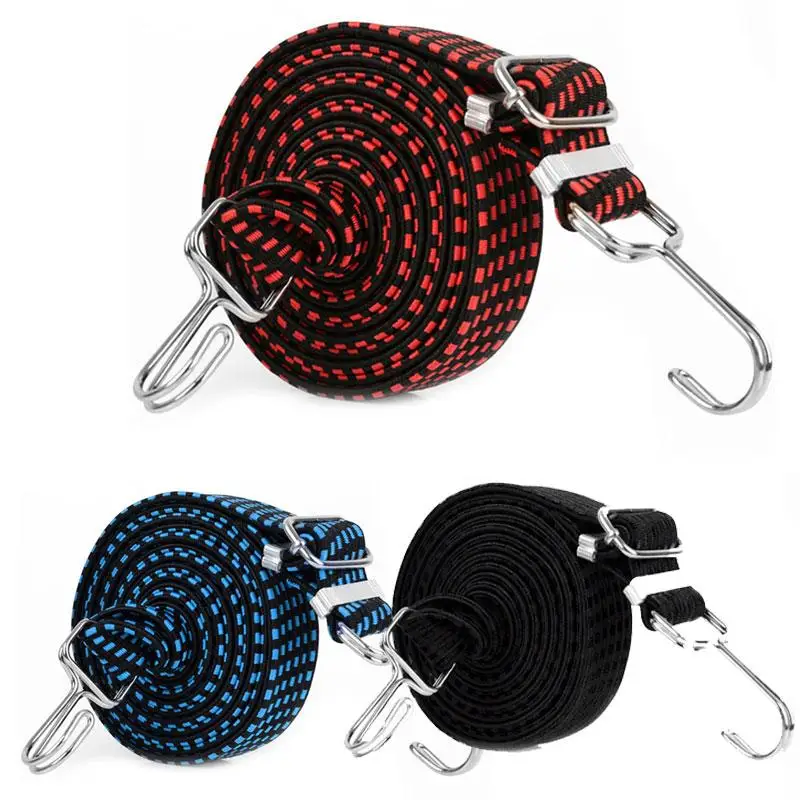 

[ READY STOCK ] Motorcycle Bicycle Luggage Fixed Strap Rope Length Adjustable Double-layer Metal Hook Widening Elastic Belt