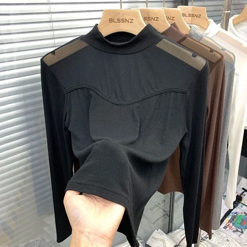 Европейская блузка с полувысоким воротником для женщин на осень и зиму новинка