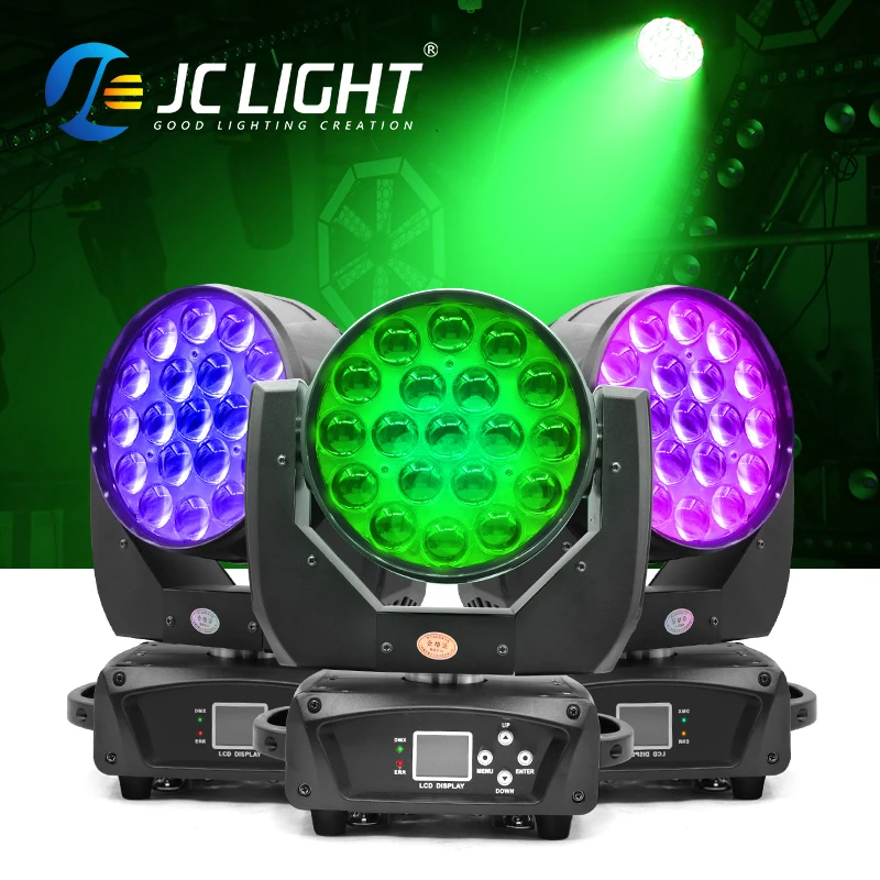 

JC Light LED Wash Zoom Moving Head Lights 19x15w RGBW 4IN1 Stage Wash Lighting DMX Control for Bar Nightclub Club Wedding