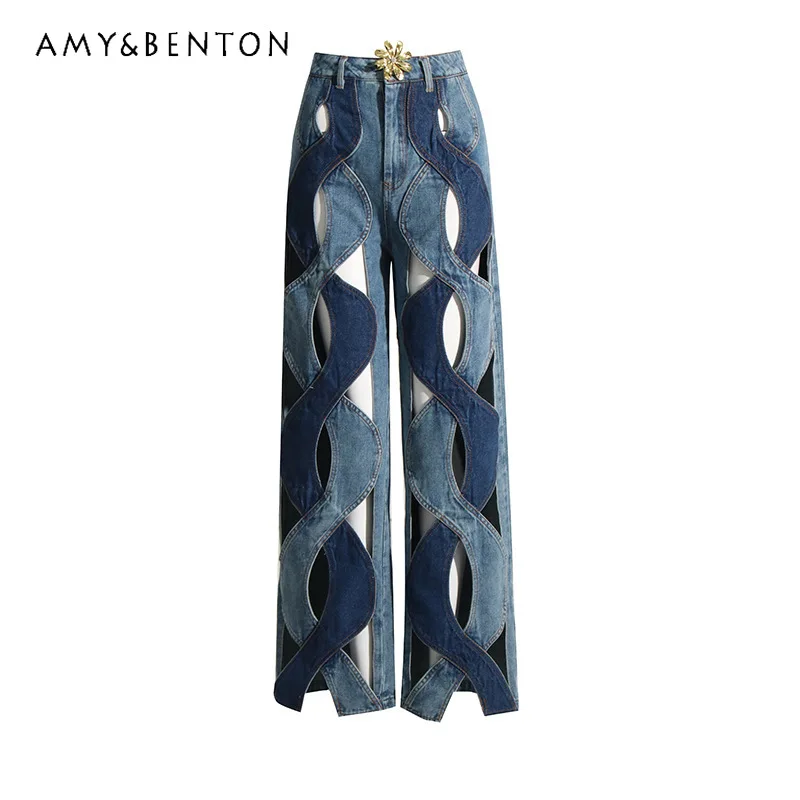 

Fashion Twisted Wide-Leg Denim Pants For Women 2023 Summer New High Waist Straight Loose Slimming Sense Of Design Trousers Jeans