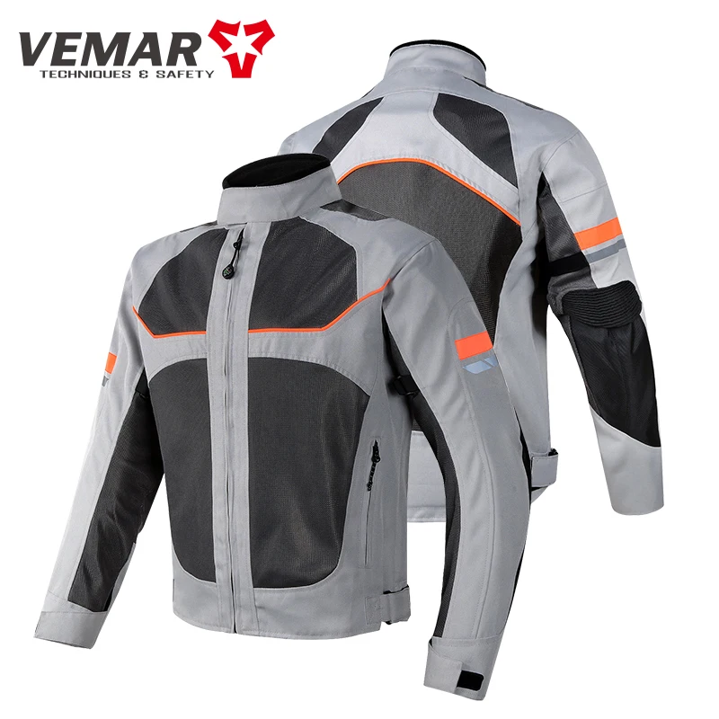 Vemar Summer Motorcycle Jacket Men Motocross Motorcyclist Jacket CE Protective Gear Coat Racing Reflective Oxford Clothing