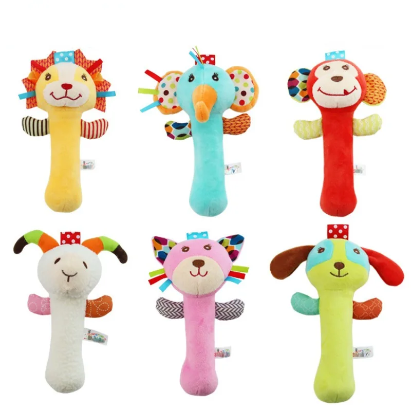 

Baby Rattles Toys Soft Plush Hand Rattles Hand Grip Toys For 0 12 Months Cartoon Animal BB Stick Hand Bell Educational Baby Toys