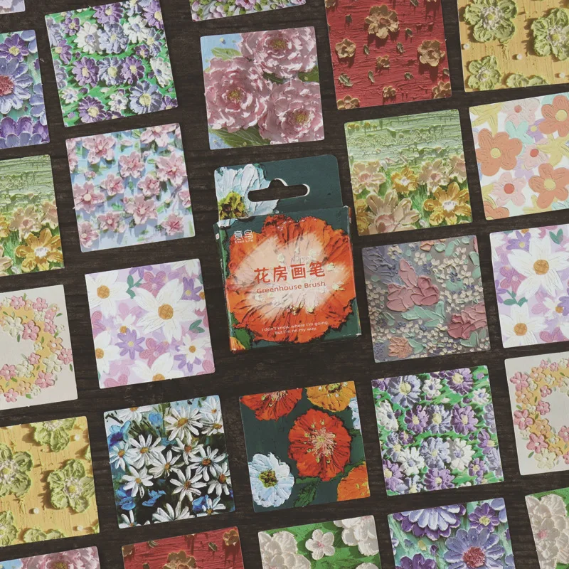 

Etori Life 46pcs Stationery Stickers Colorful Oil Painting Creative Plant Flower Pattern Hand Account DIY Decorative Stickers