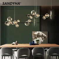 sandyha nordic long transparent glass ball led pendant light fashion dining living room bar study lamp home decoration fixtures
