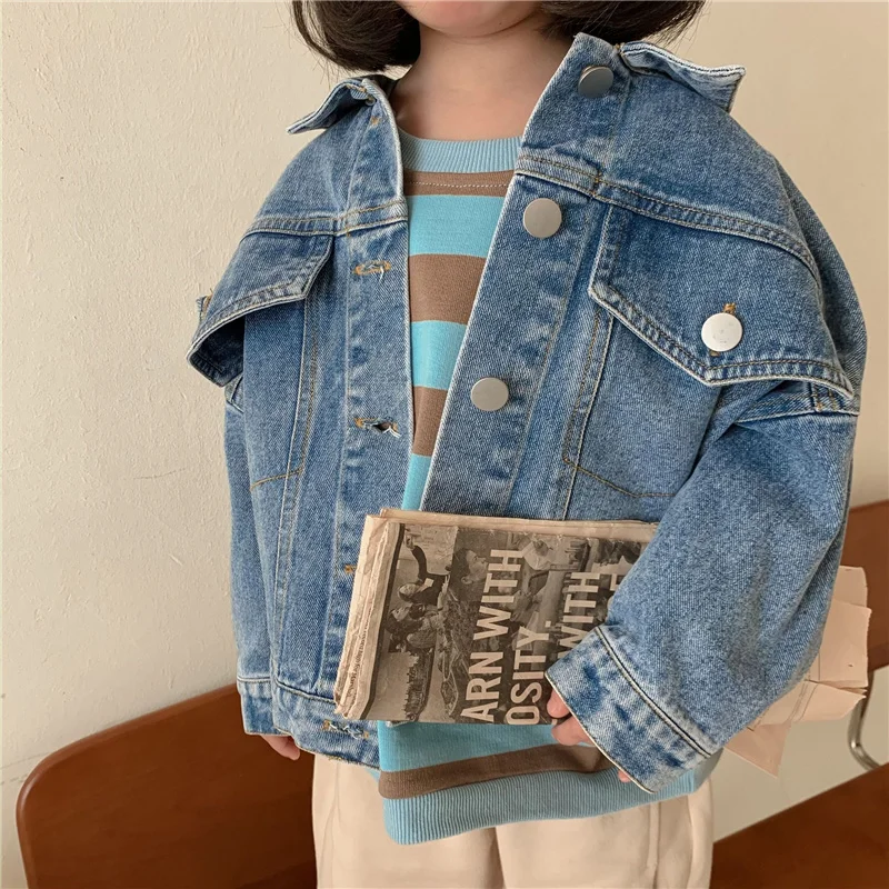 

Autumn Fall Boys and Girls Casual All-match Denim Jackets 2-6 Years Kids Turn-down Collar Long Sleeve Coat Children Loose Tops