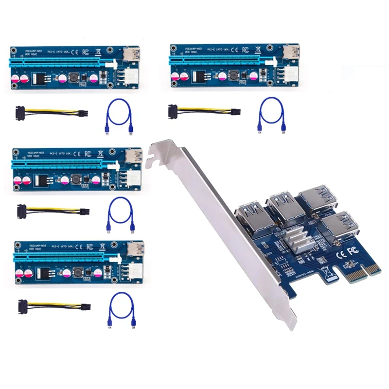 

PCIE 1X к 4 Pci-Express адаптер + плата расширения VER006 C USB3.0 к PCI-E 1X к 16X видеокарта Удлинительный кабель для майнинга