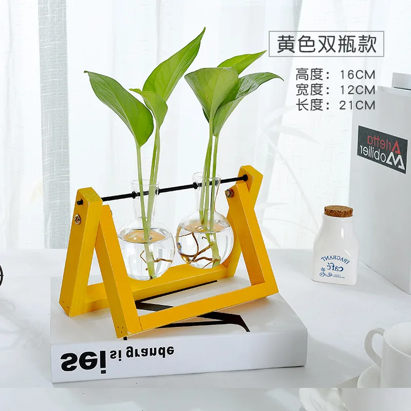 

Прозрачная ваза для гидропонных растений, креативная декоративная ваза с деревянной рамкой для украшения из стекла, стола, бонсая, Цветочна...