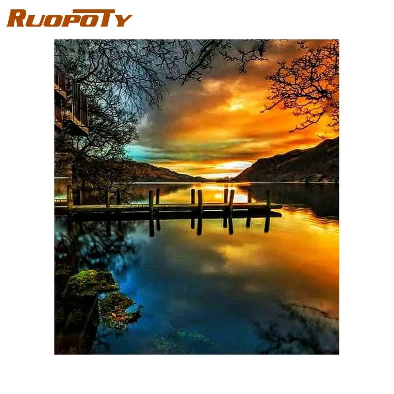 

RUOPOTY Diamond Embroidery Scenery Full Square Diamond Painting Cross Stitch Rhinestone Pictures Mosaic Home Decoration