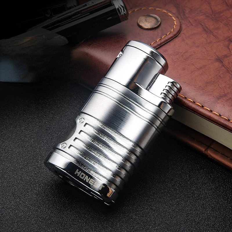 

Honest Metal Torch Gas Windproof Briquet Cigar Butane Lighters Four Fire Blue Flame Jet Adjustable Luxury Cigar Lighter