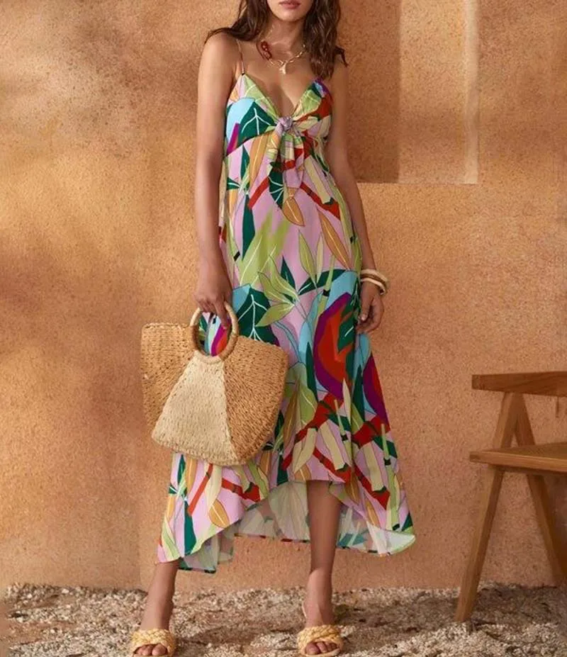 

2022 Women's Summer Sexy Strap Print Bohemian Dress