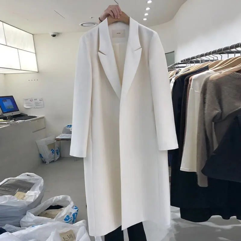 

Spring Autumn Long Blazer Trench 2023 New Korean Loose Casual No Button Suit Coat Women's Fashion Versatile Windbreaker T1566
