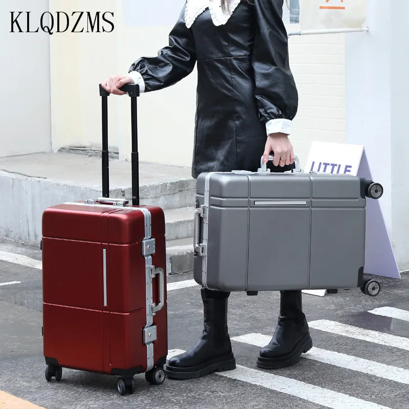 KLQDZMS Multifunctional Waterproof Luggage Aluminum Frame Trolley Suitcase 20 Inch Mute Universal Wheel Boarding Vase Female