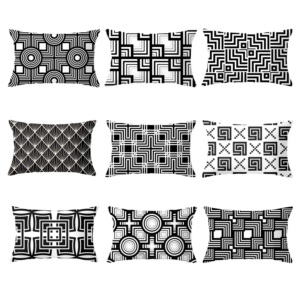 

Nordic Black & White Abstract Geometry Lumbar Pillow Case 30x50cm Cushion Cover Home Living Room Sofa Chair Car Pillowcase Decor