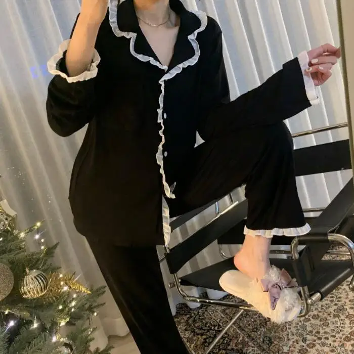 Women's Pajamas Pyjama Pour Femme Solid Color Navy Collar Pijamas Simple Style Home Wear Roomware Summer Night Home Suit
