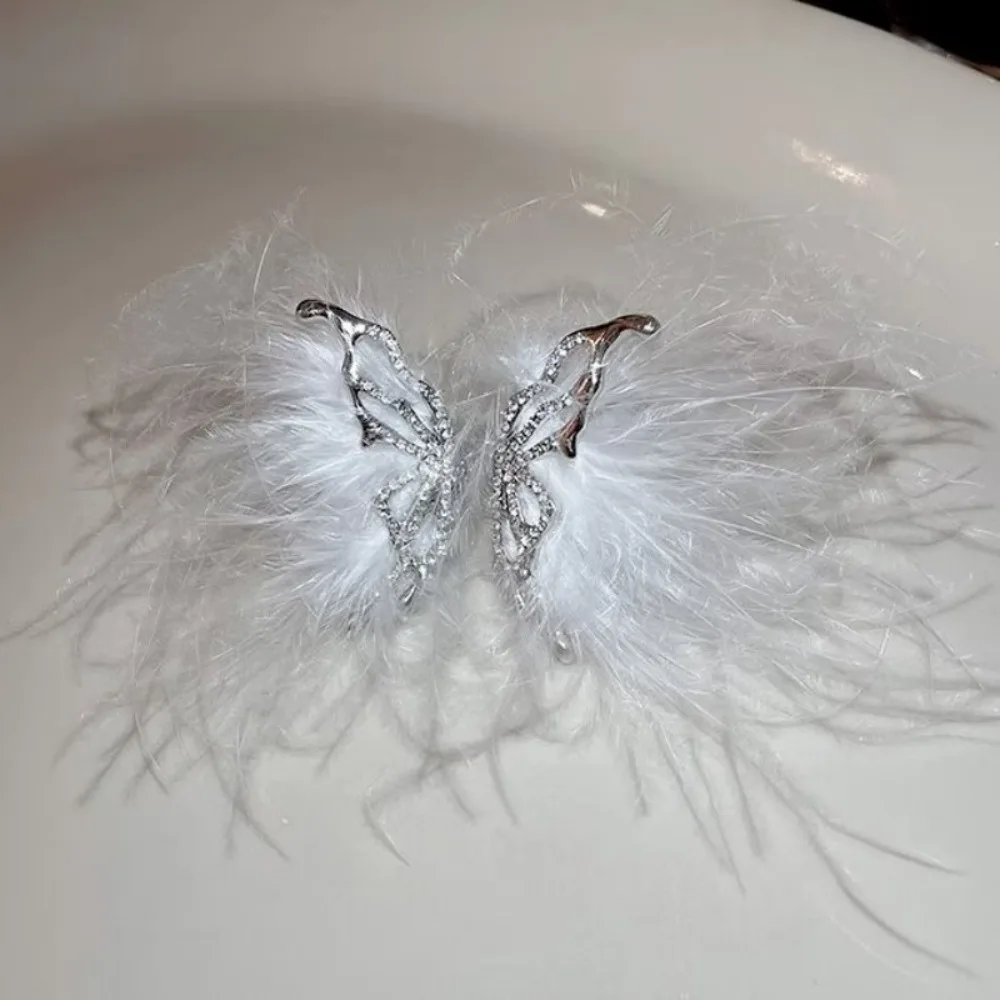 Перьевые кольца в виде бабочки пера Модные металлические с кристаллами плюшевые