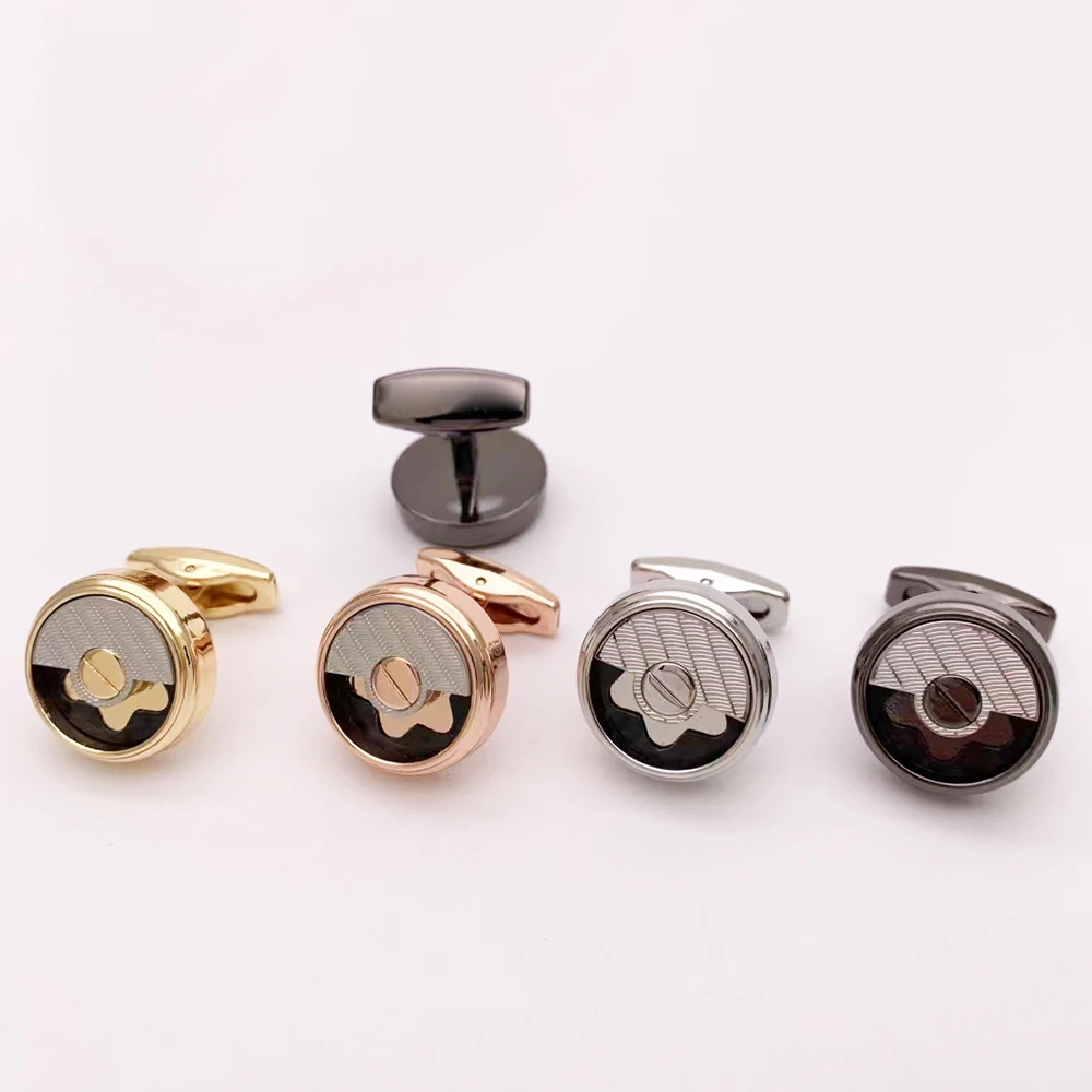 

MAS Luxury Cuff Links Round Clock Semi Holl Four-Color Stainless Steel Men Business Suit CuffLinks Style Classic Buttons Box Set