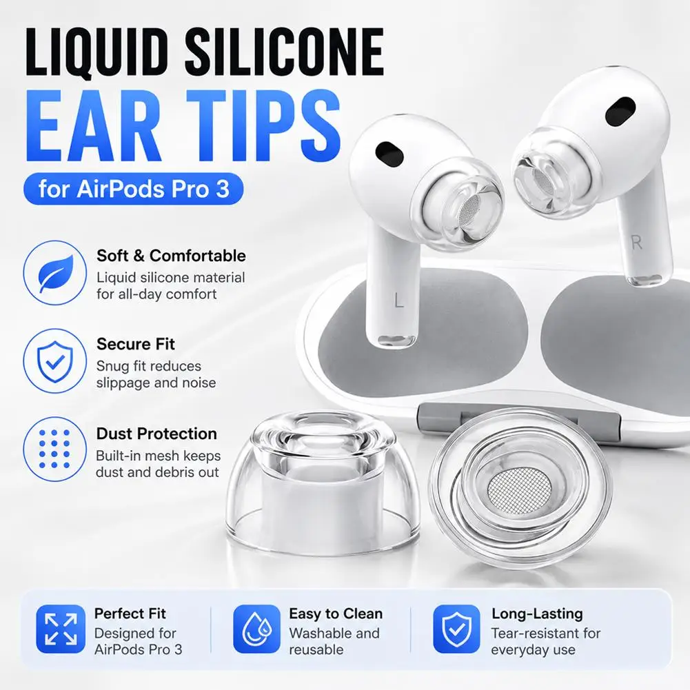 Фото Силиконовые насадки для наушников Apple AirPods Pro 3, мягкие шумопоглощающие колпачки для наушников, сменные защитные чехлы для наушников №2