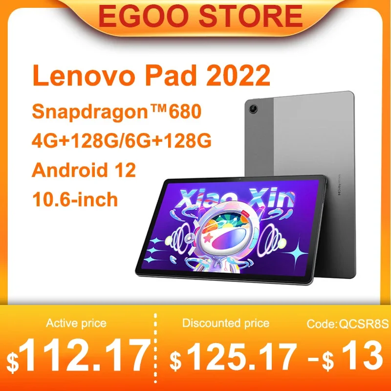 Оригинальный Планшет Lenovo Pad 2022 Xiaoxin с глобальной прошивкой, на базе Android 12, экран 10,6 дюйма 2000*1200, 2K, 7700 мАч, легкий