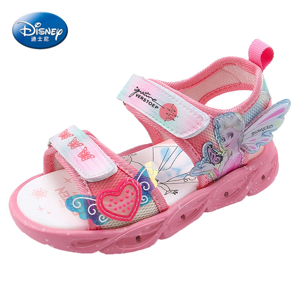 

2022 New Disney Children' s LED Casual Sandals For Summer Girls Frozen Elsa Princess Outdoor Shoes Kids Lighted Non-slip Sandal