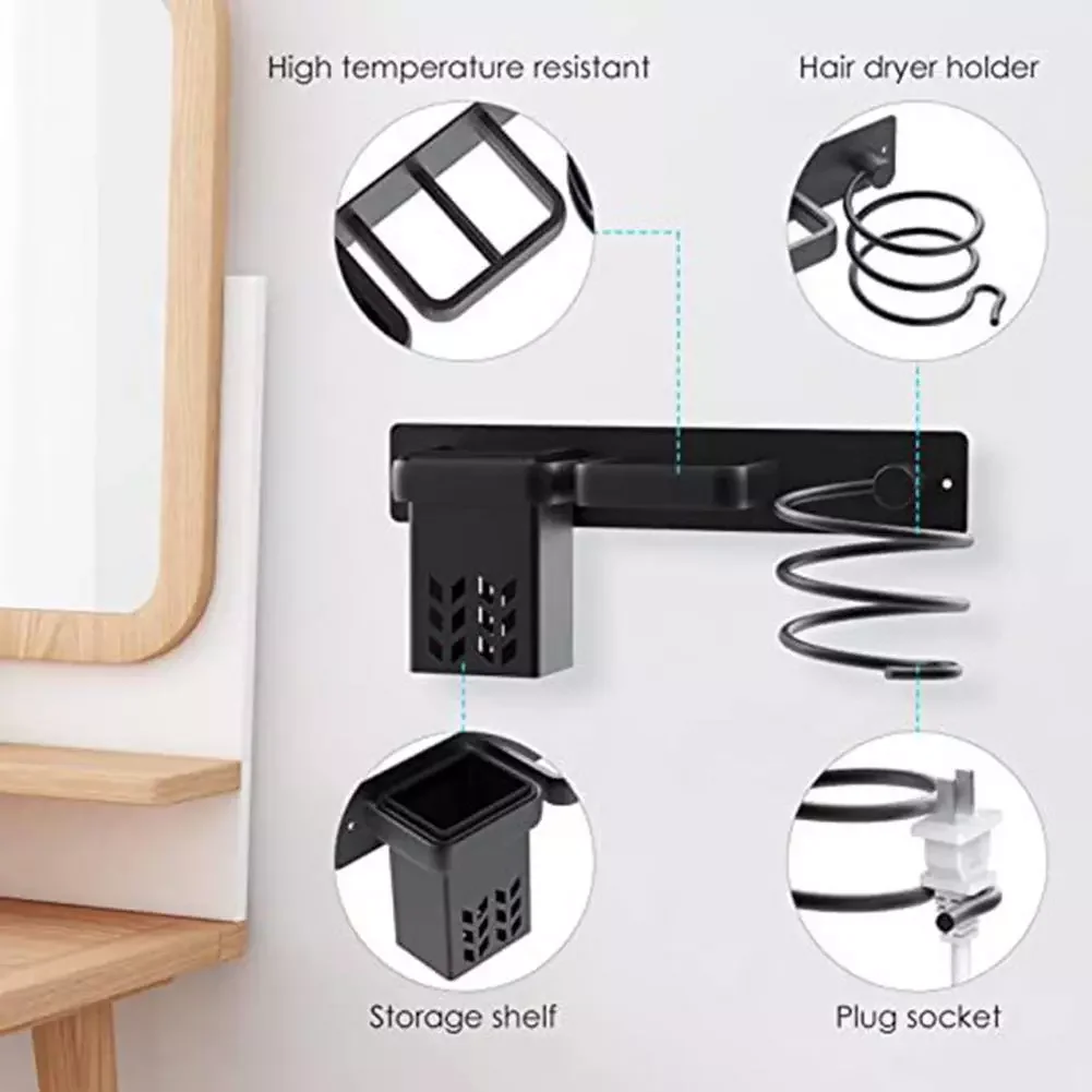 

Wall Mounted Storage Rack Multi-use Aluminium Multifunctional Waterproof Hair Dryer Holder Storage Shelves & Racks