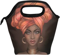 insulated lunch tote bag african american woman travel picnic lunch handbags portable zipper lunch bag bento box