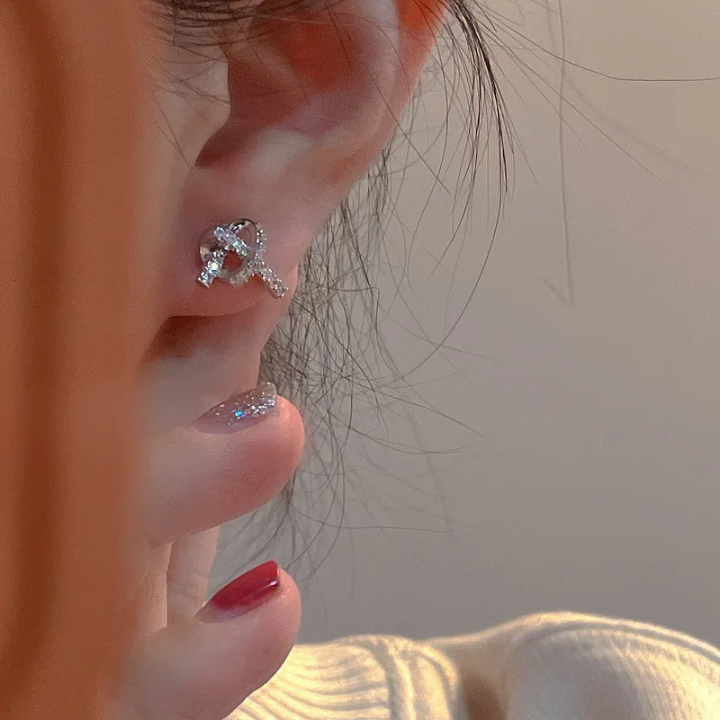 

Luxury Fashion Silver Premium Small Knotted Set Zircon Earrings for Women Girl Jewelry Gifts