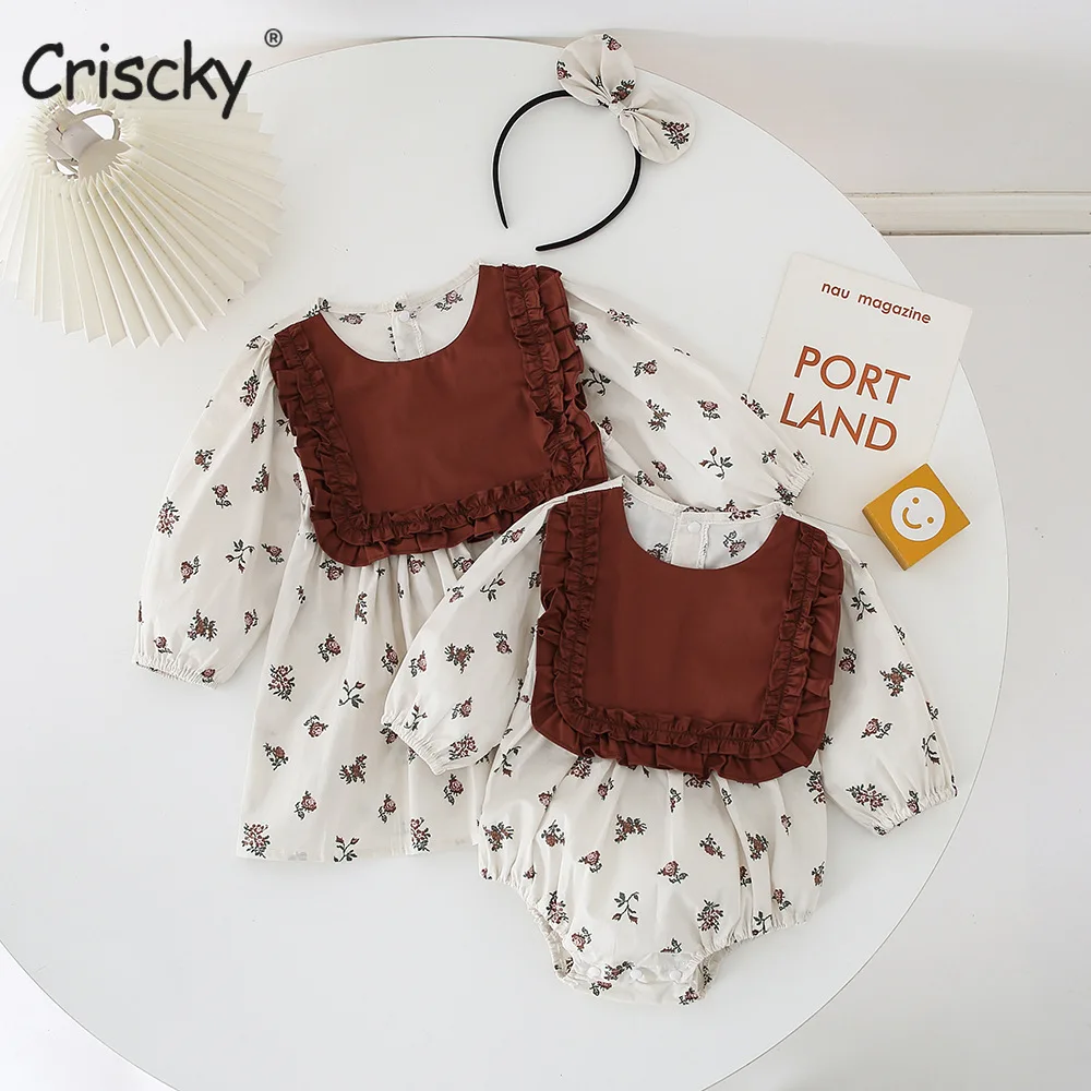 

Criscky 2022 Autumn Baby Girls Romper Dresses Long Sleeve Floral Romper Jumpsuit Fashion Korean Dress Outfits Clothes