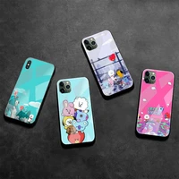 cute cartoon b bt21s phone case tempered glass for iphone 13 12 mini 11 pro xr xs max 8 x 7 plus se 2020 cover