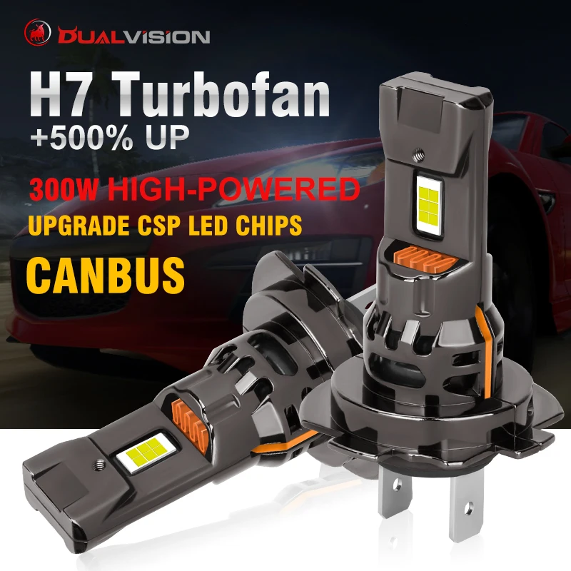 Dualvision 2Pcs 300W Turbo H7 LED CANBUS Light Мини-налобный фонарь Размер 1:1 беспроводной