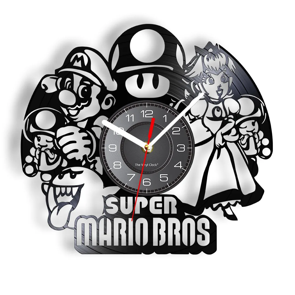 Japan Video Game Retro Wall Clock Made Of Real Vinyl Record For Kids Playroom Gaming Characters Art Decorative Silent Wall Watch