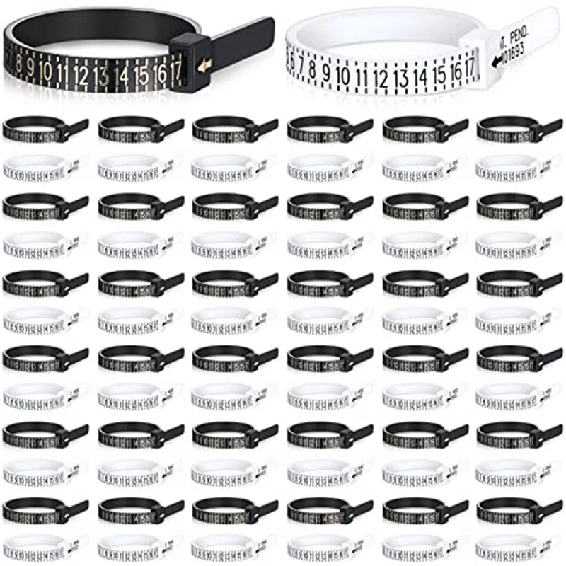 

100 Pack Reusable Finger Size Gauge Measure Ring Size Measuring Tool Ring Sizer Plastic White And Black