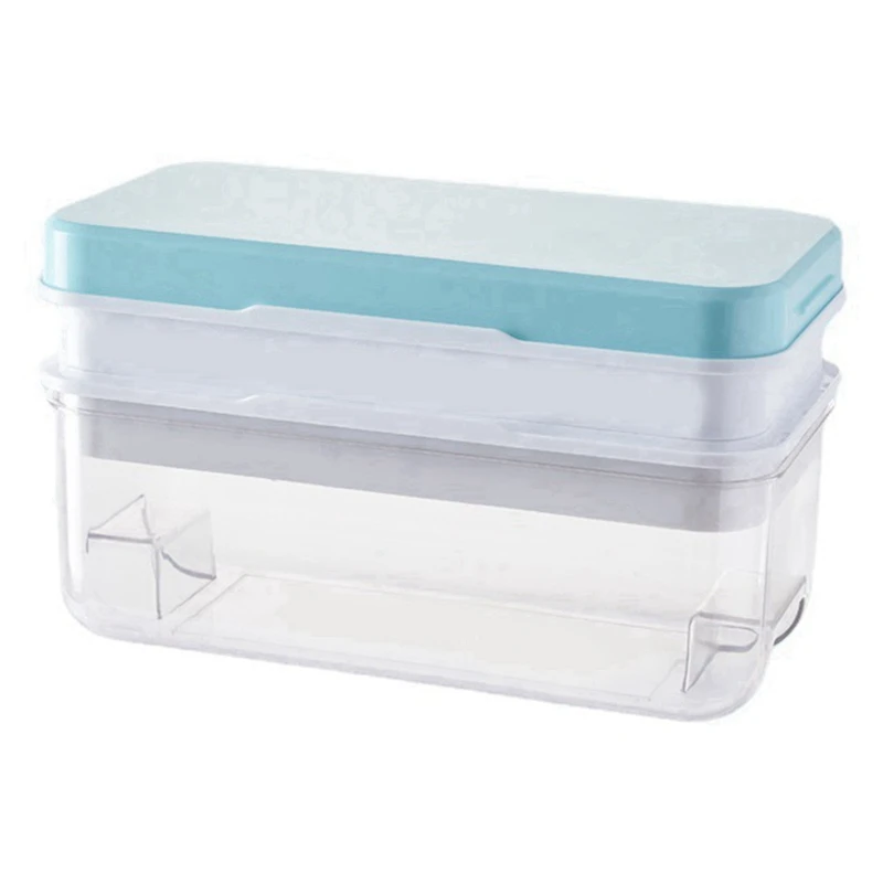 

Ice-Cube Tray With Lid And Bin 64Pcs Ice-Cubes Molds Blue With Stackable 2 Ice Trays For Freezer