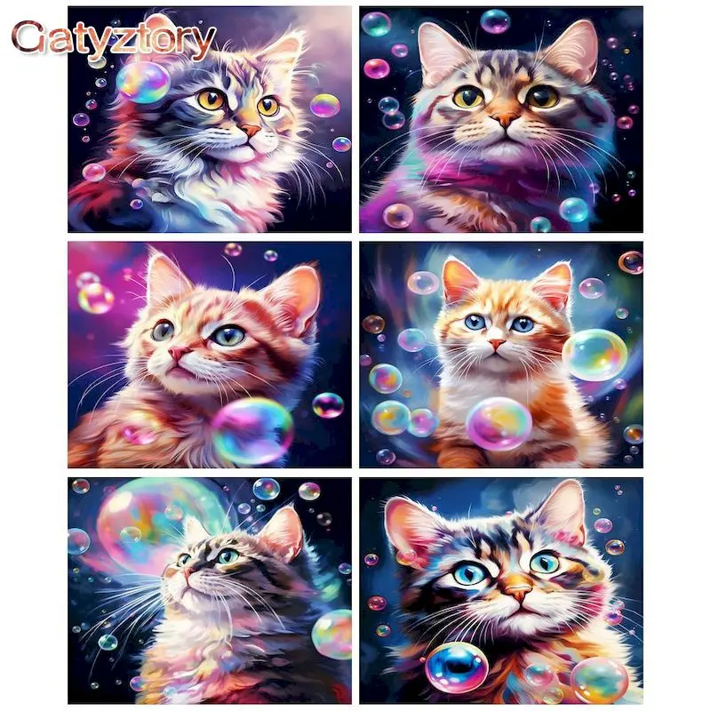 

GATYZTORY Frame Painting By Numbers Unique Gift For Adult Bubbles Cats Drawing By Numbers Family Decors Canvas Painting Artcraft