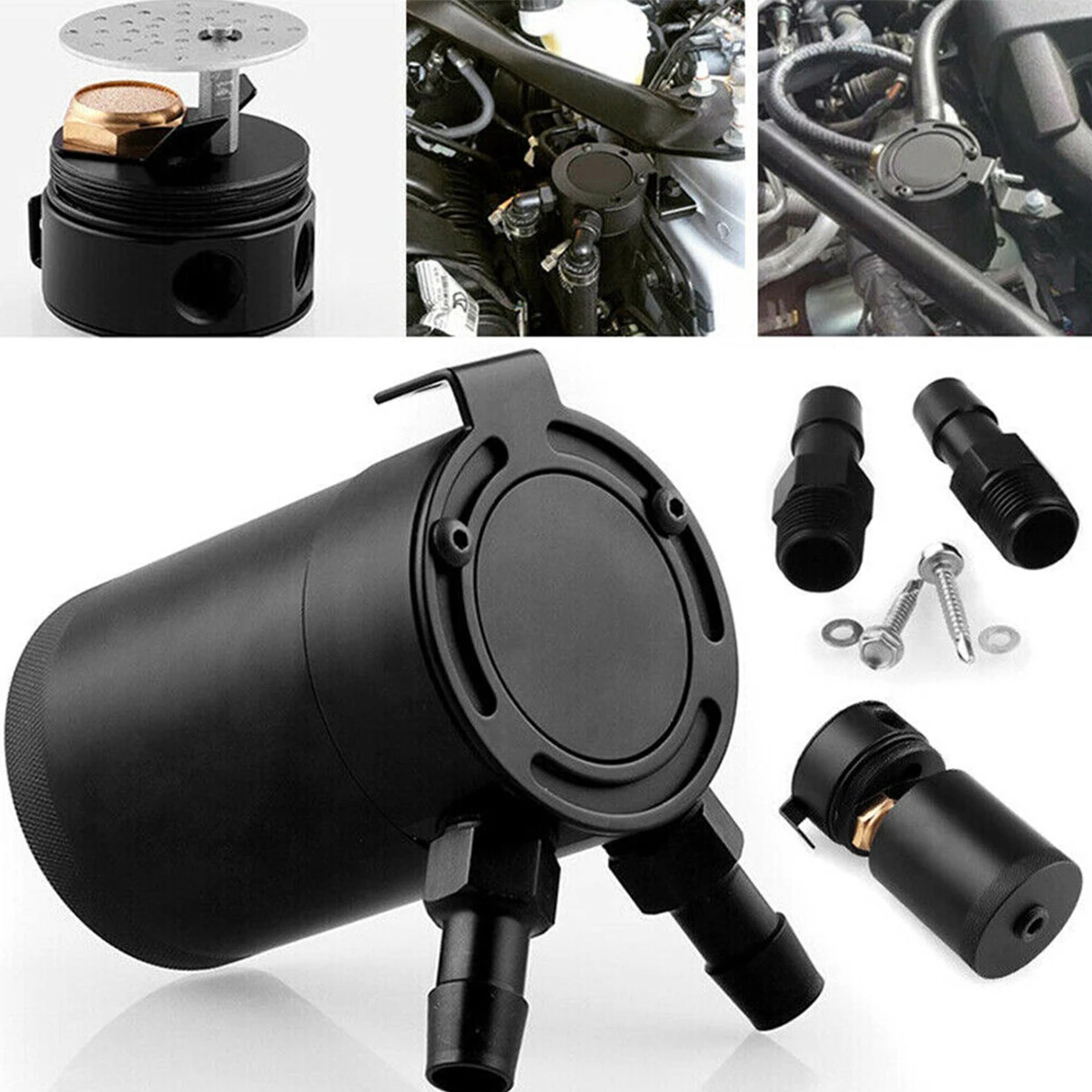 

new Oil Catch Can 2-Port Oil Catch Tank Reservoir Tank with Baffled Universal Air Oil Separator 59ml Oil Catch Can Aluminum Oil