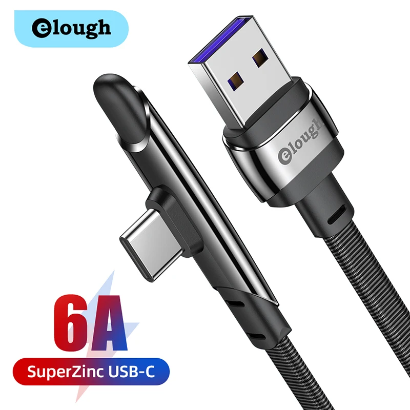 

Кабель зарядный Elough 6A, USB Type-C, 90 градусов, 66 Вт