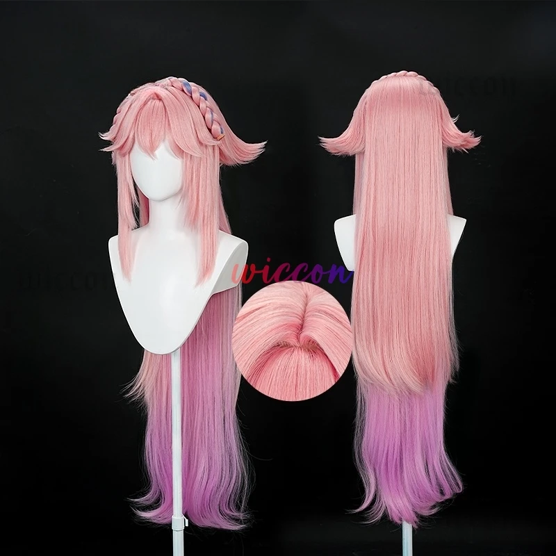 Game Genshin Impact Latest Yae Miko Cosplay Wig Cherry Powder Pink Gradien 100cm Long Hair Hallowmas Carnival Role