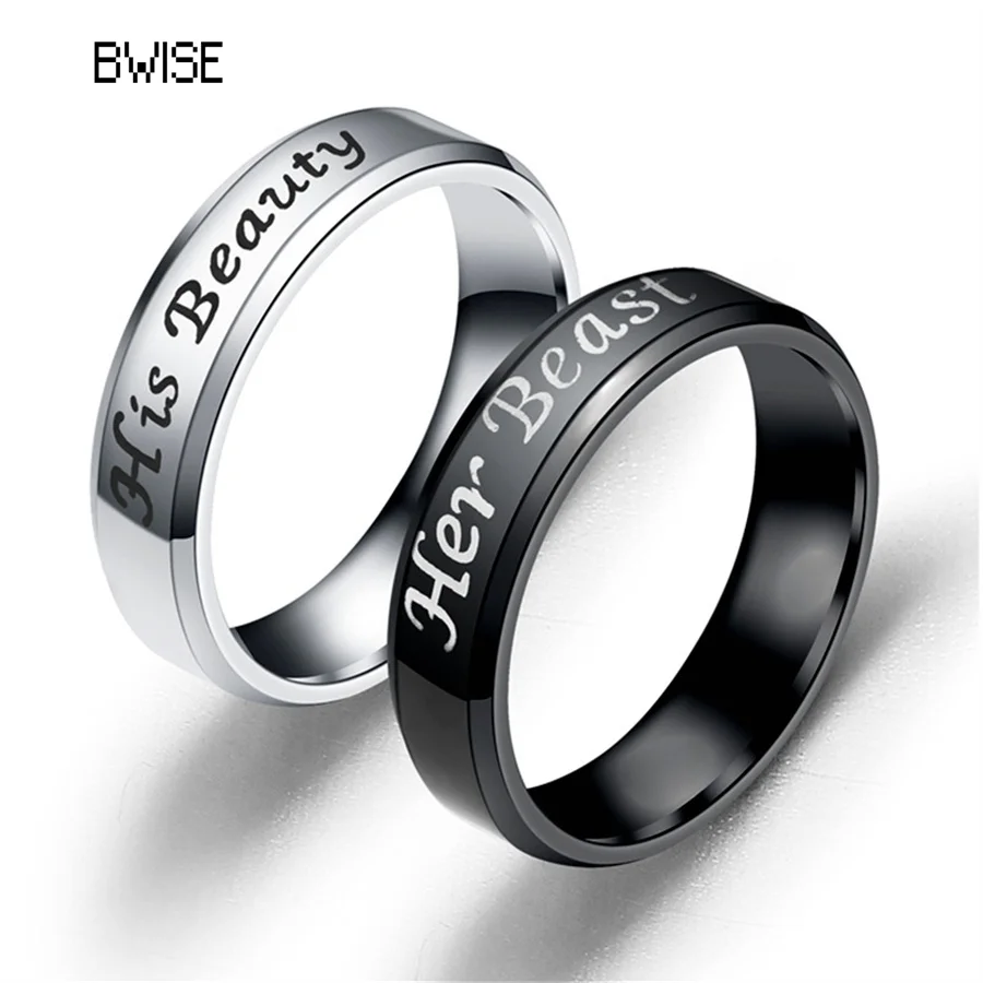

Кольца BWISE из нержавеющей стали 316L с черным покрытием, 6 мм, парные кольца для влюбленных в стиле фильма «его красавица и ее чудовище»