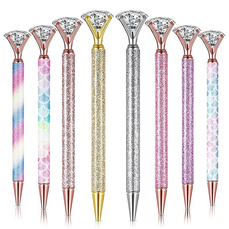 

8Pcs Diamond Ballpoint Pens, Cristal Ballpoint Pens Bling Metal Ballpoint Pen Black Ink For School,Office Supplies