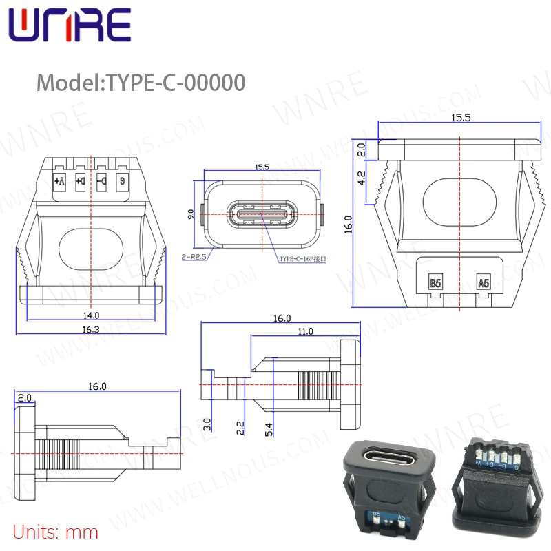

Разъем TYPE-C-00000, водонепроницаемая пряжка, плоский интерфейс USB, гнездовой разъем для зарядки, сильноточный разъем