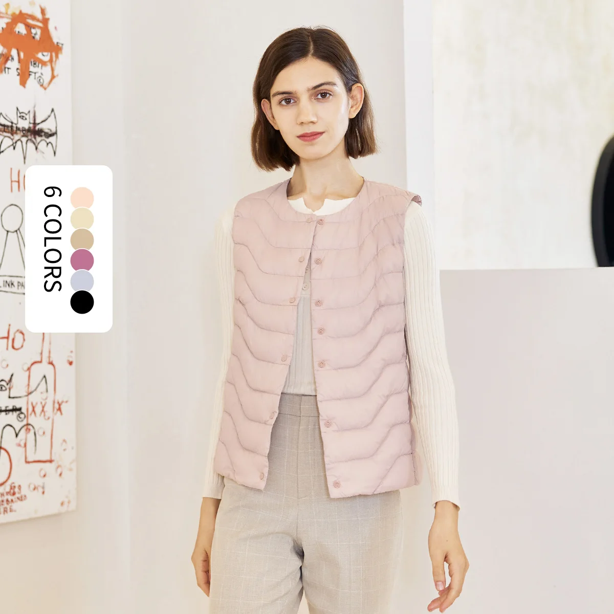 TANBOER Winter 90% Down 10% Feather Varsity Sleeveless Jackets Comfortable Women Vest TD216022