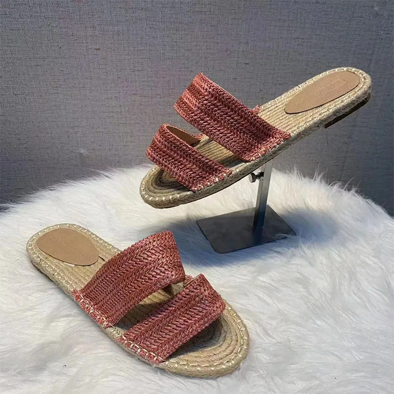 

Summer Braided Women Shoes Flat Heel New Sandals Casual Comfortable Ladies Slippers Lightweight Breathable Wear Out Beach Slides