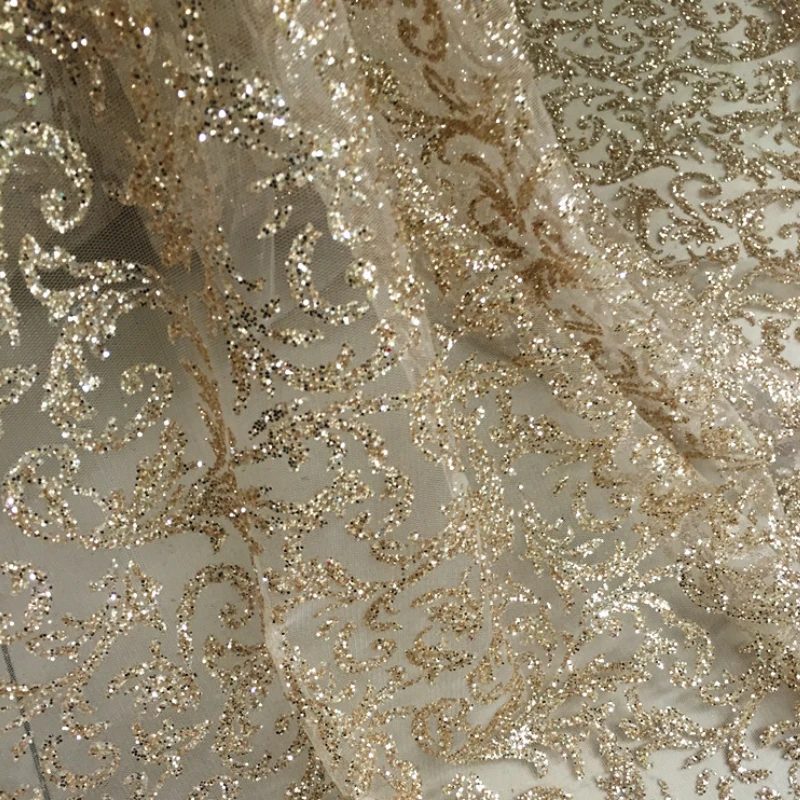 

Glittering Powder Sequins Floral Transparent Lace Tulle Fabric Evening Dress Performance Dress Sewing Fabric 0.5yard