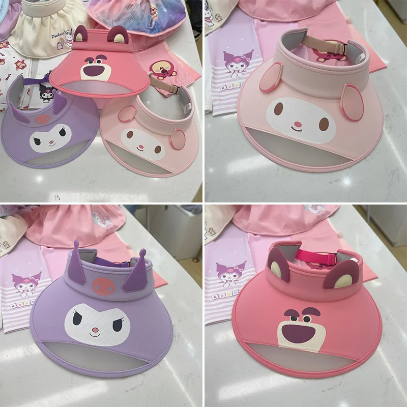 

Sanrios Anime Cartoon Kuromi My Melody Children's Hat Kawaii Summer Shade Sunscreen Breathable Ice Silk Short Brim Empty Top Hat